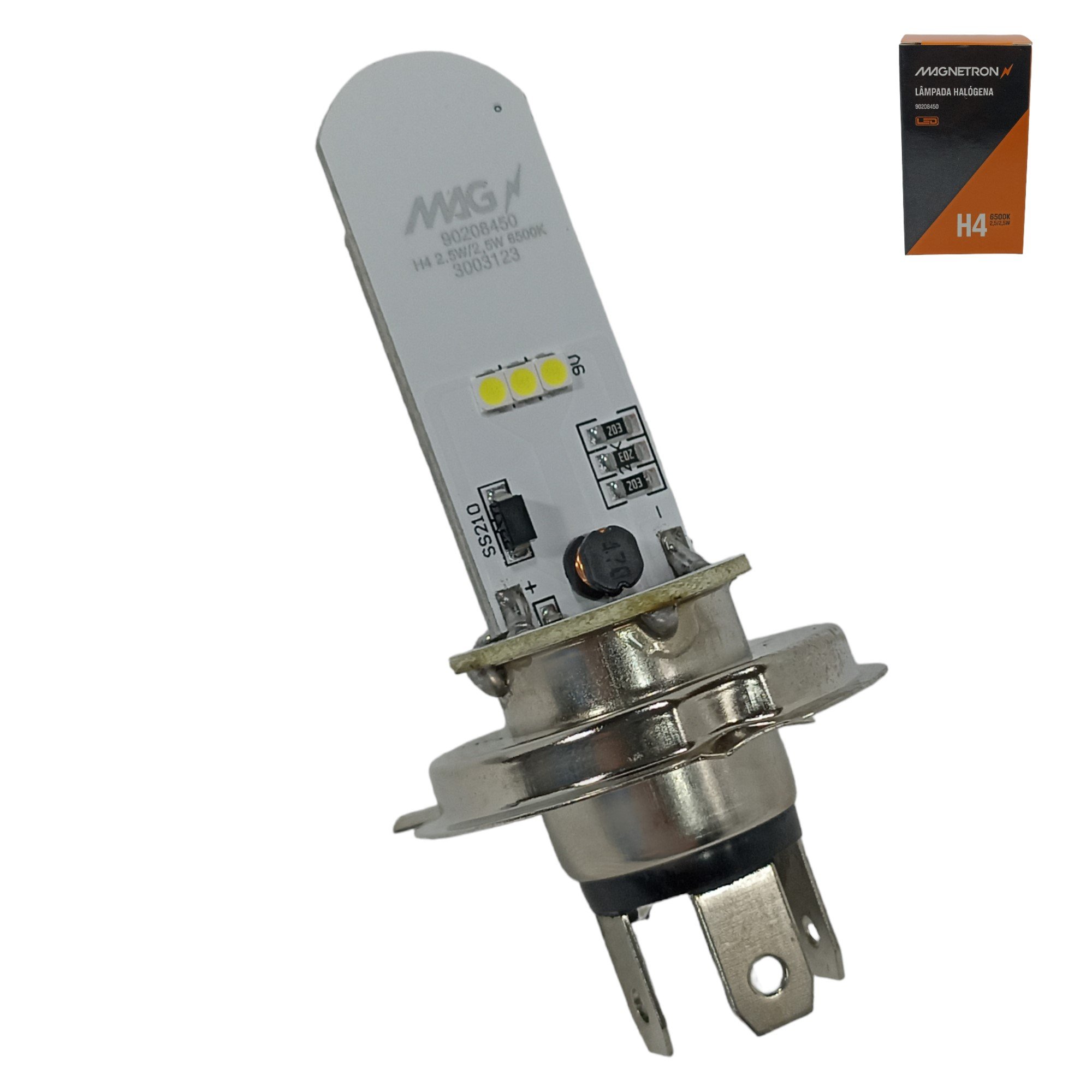 Lâmpada LED H4 6500K Super Branca Modelo Universal Magnetron